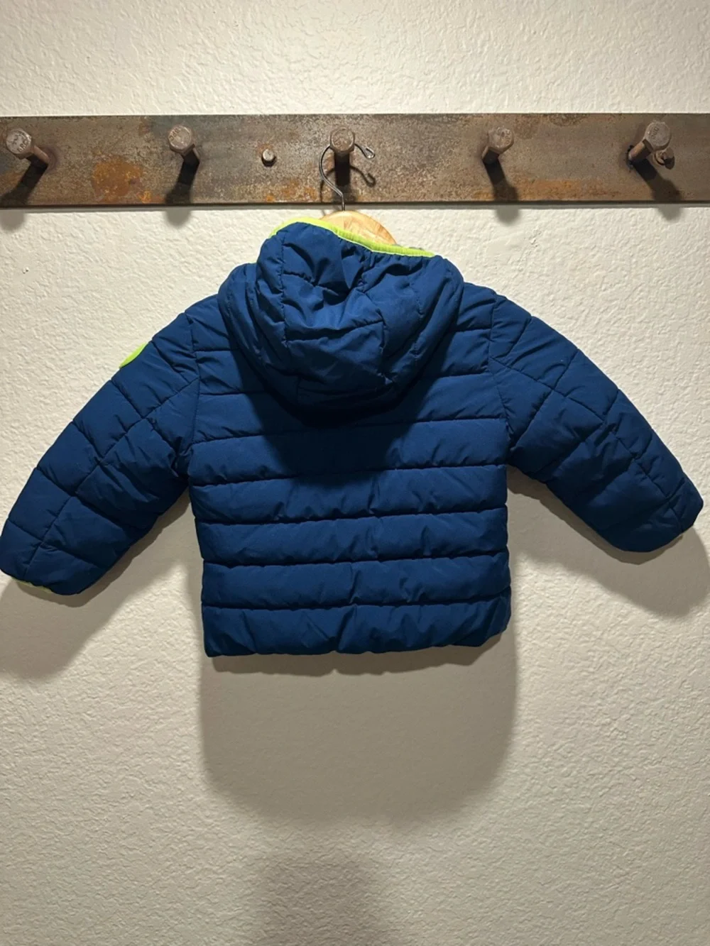 Gerry Boys 2T Blue Puffer Jacket Blue and Neon Green Winter Coat Hooded Kids - Picture 3 of 8